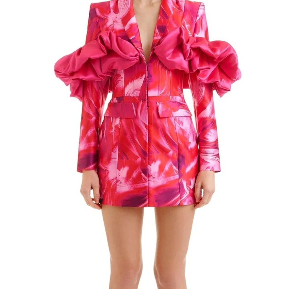 Vibrant Pink Ruffled Blazer Dress
